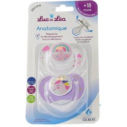 Sucette Anatomique +18m Licorne + Arc en Ciel 2unts