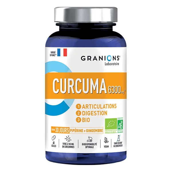 Granions Curcuma 6300 mg Bio Pipérine et Gingembre 60 gélules