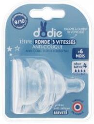 Tétine Initiation+ Ronde 3 Vitesses - Col Large - +6 Mois - Silicone Débit 4 - Liquide Épais - Lot de 2 - Blister 2 tétines