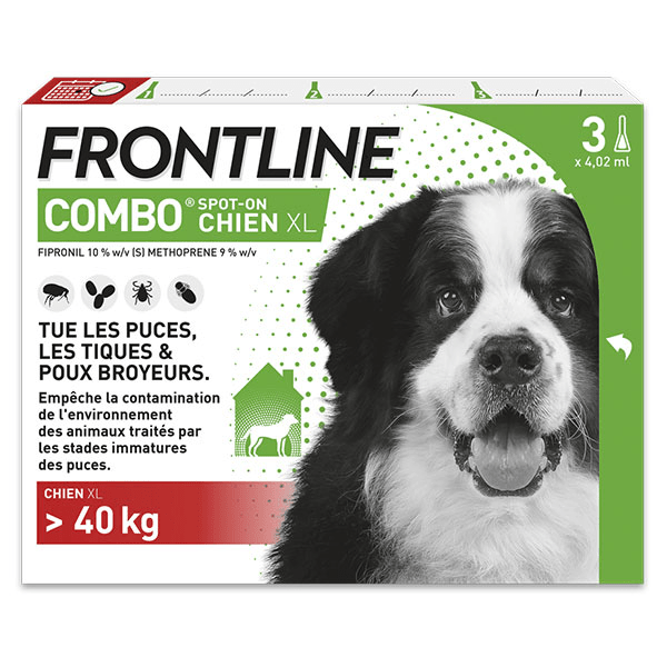 Combo chien 40-60kg - Anti-puces anti-tiques pour chien XL - 3 pipettes