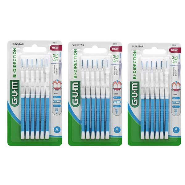Brossette Interdentaire Bi-Direction 0,9mm Bleu Lot de 3 x 6 unités