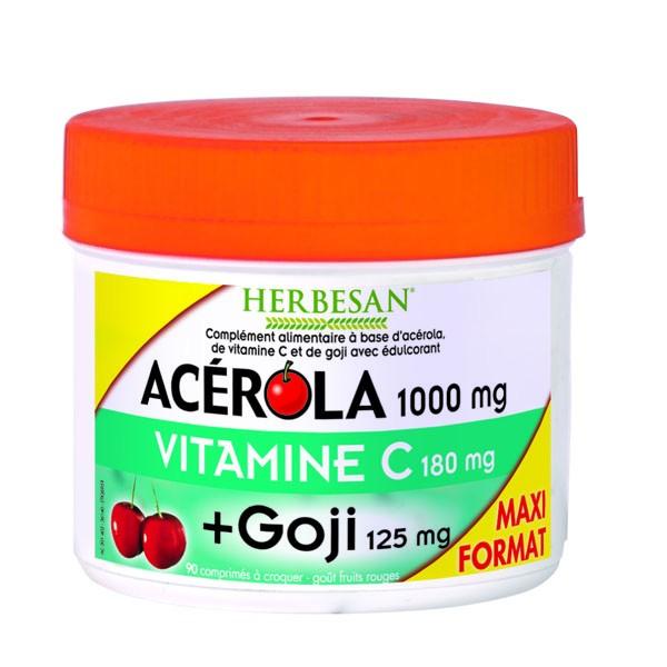 Acérola 1000 + Goji Format Maxi 90 comprimés à croquer