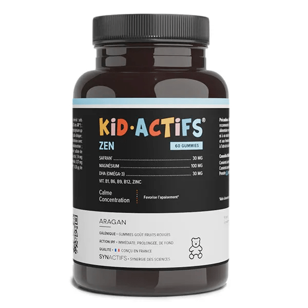 Aragan Kid- Actifs Zen Complément Enfants – Safran, Magnésium, DHA – 60 gummies