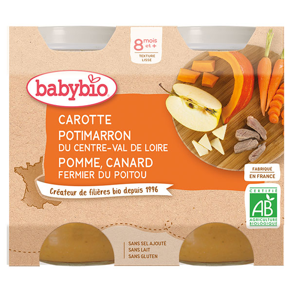 Repas Midi Pot Carotte Potimarron Pomme Canard +8m Bio 2 x 200g