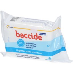 Baccide - Lingettes Mains et Surfaces - Antibactérien, actif sur virus - Testé sous contrôle dermatologique - Boite 32 lingettes