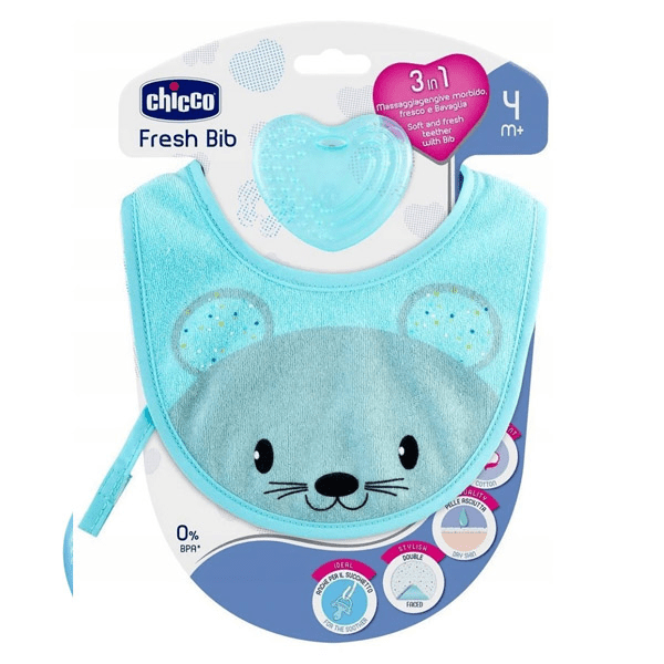 Anneau de Dentition Fresh Bib Bavoir +4m Bleu