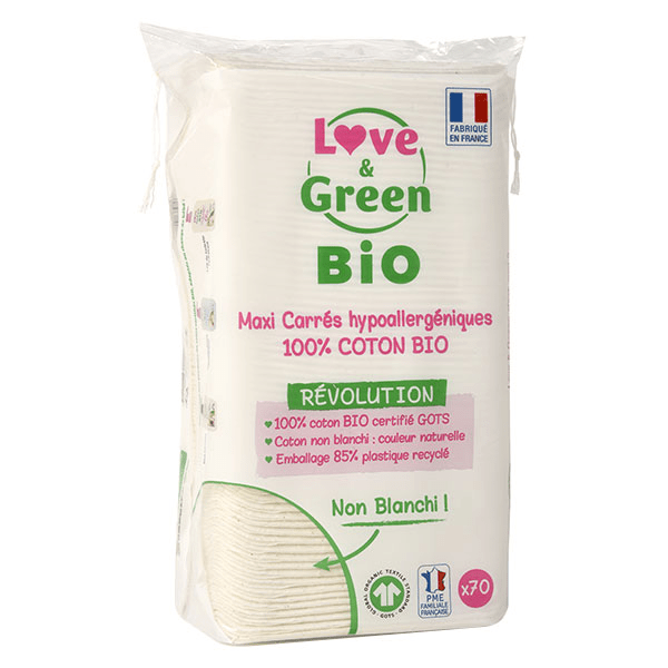 Hygiène Bébé Coton Maxi Carré Bio 70 unités