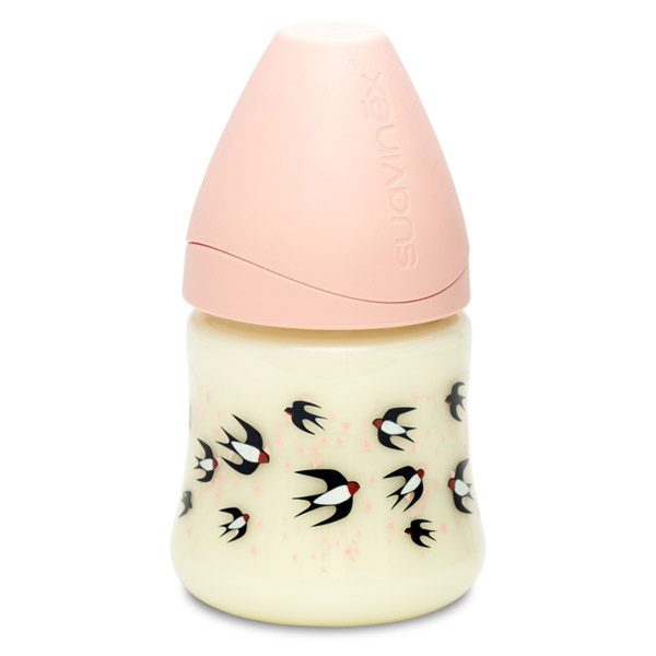 Biberon Hirondelles Rose Tétine Silicone 3 Vitesses 150ml