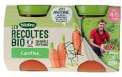 Blédina Les Récoltes Bio Carottes Dès 4/6 Mois Bio 2 POTS - Carton 2 pots de 130 g