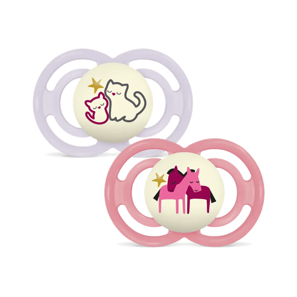 Sucettes perfect nuit 6+ mois Silicone Chats et Chevaux x2