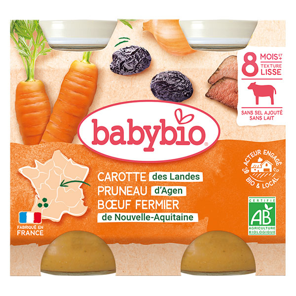 Repas Midi Pot Carotte Pruneau Boeuf +8m Bio 2 x 200g
