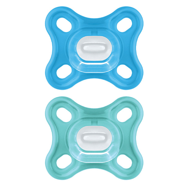 Comfort Sucette Physiologique +0m Bleu Lot de 2 + Boîte de Stérilisation
