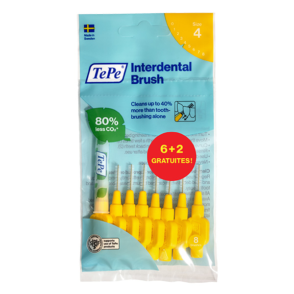 Sachet 6+2 gratuites Iso 4 Brossettes Interdentaires jaune 0.7mm