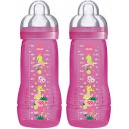 Biberon 2Ème Âge Coloré 330ml À Partir De 6 Mois Tétine Débit x Lot De 2 Rose