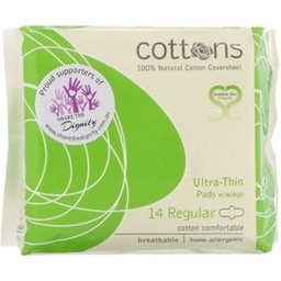 Tampons de coton ultra-minces avec des ailes à absorption régulière 14 pcs