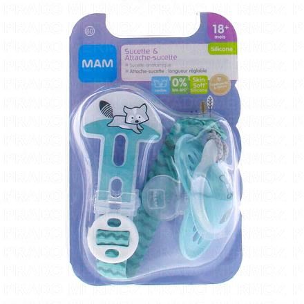 Kit sucette & attache-sucette +18 mois anatomique silicone