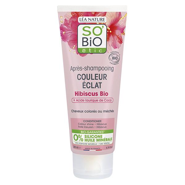 So'Bio Étic Cheveux Colorés ou Méchés Après-Shampoing Hibiscus & Acide Laurique de Coco Bio 200ml