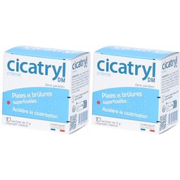 Cicatryl DM crème 10x2g, plaies et écorchures superficielles, accélère la cicatrisation, sans paraben. Dès 2 ans. Dispositif médical.