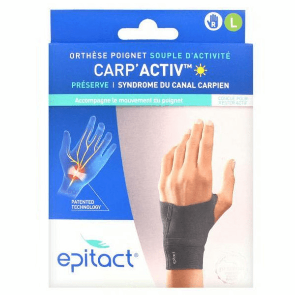 Carp'Activ Orthèse Poignet Souple d'Activité Préserve Syndrome du Canal Carpien Droite Taille L 1 unité