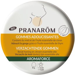 Pranarôm - Aromaforce - Gommes Adoucissantes - Compléments Alimentaires Aux Huiles Essentielles - Citron, Miel & Thym - Apaise La Gorge  - Boîte Métal 45g