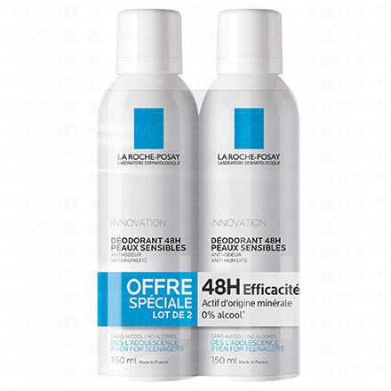 LA ROCHE-POSAY Déodorant 48h peaux sensibles 2 aérosols x 150ml