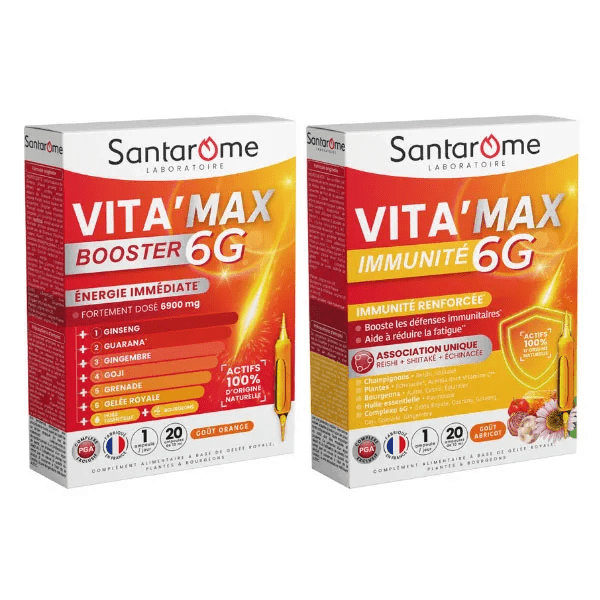Santarome Vita'Max Booster 6G et Vita'max Immunité 6G Energie et Immunité  Lot de 2
