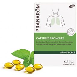 Pranarôm - Aromaforce - Capsules Bronches - Compléments Alimentaires Aux Huiles Essentielles - Menthe Poivrée - Bon pour des voies respiratoires saines - 100% Bio - 30 Capsules