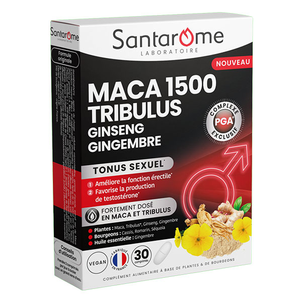 Santarome - Maca 1500 Tribulus Ginseng Gingembre - Tonus sexuel - 30 comprimés