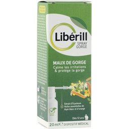 Liberill, Spray maux de gorge 20ml, aux ingrédients d'origine naturelle et à l'extrait d'érysimum, Vegan. Dès 12 ans. Dispositif médical.