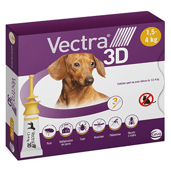 Vectra® 3D solution spot-on pour chiens de 1,5–4 kg - 3 pipettes