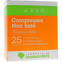 Marca Verde Compresas Absorbentesno Tejidas 10x10cm Bolsa 25x2uds