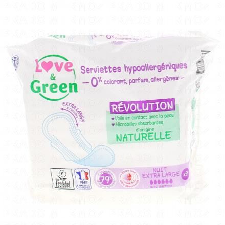 LOVE&GREEN Serviettes Hypoallergéniques nuit extra larges x9