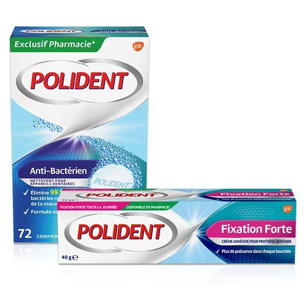 Crème fixation forte 40g & Nettoyant antibactérien 72 comprimés